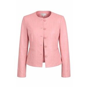 ILYSE HART LTD Women’s Pink Genuine Leather Button Up Sleeve Slits Jacket 10